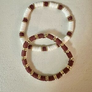 Brown & White Clay Beaded Bracelet Set